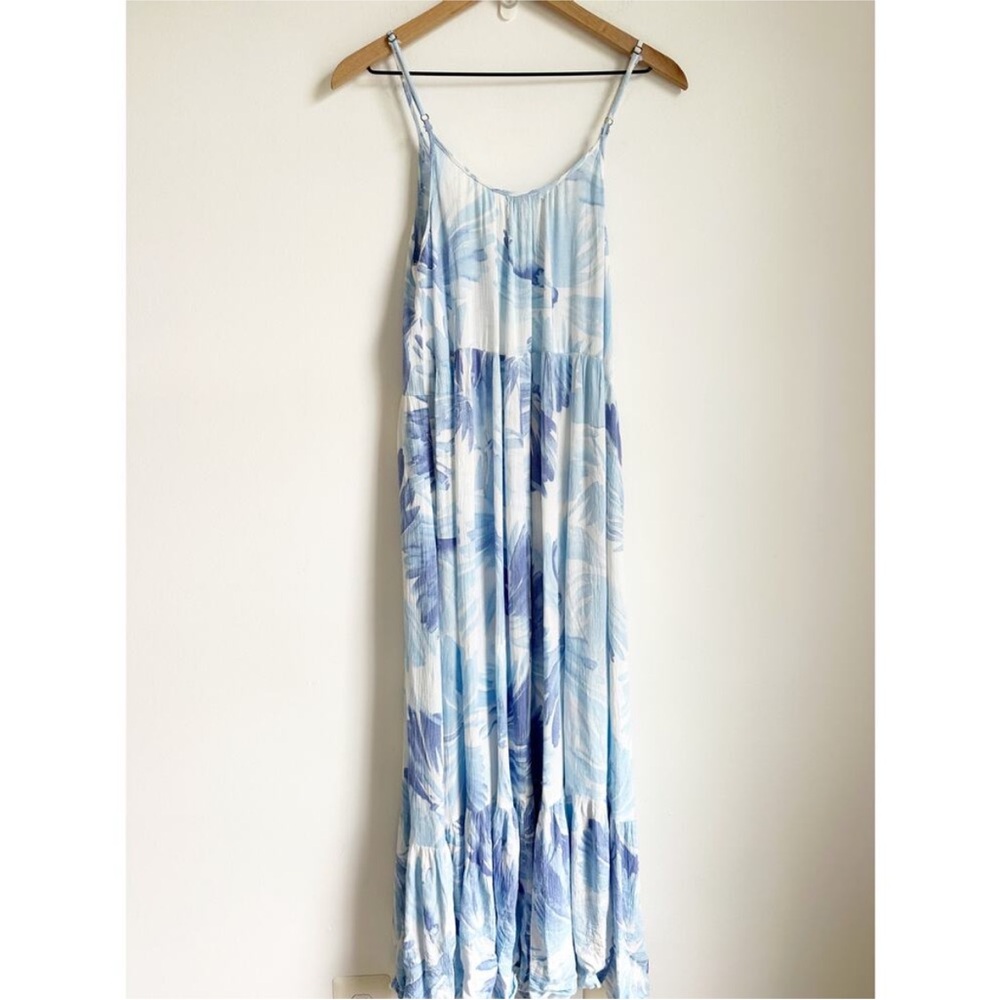Z Supply Watercolor Lido Leaf Blue White Maxi Dress - Medium - Picture 6 of 6